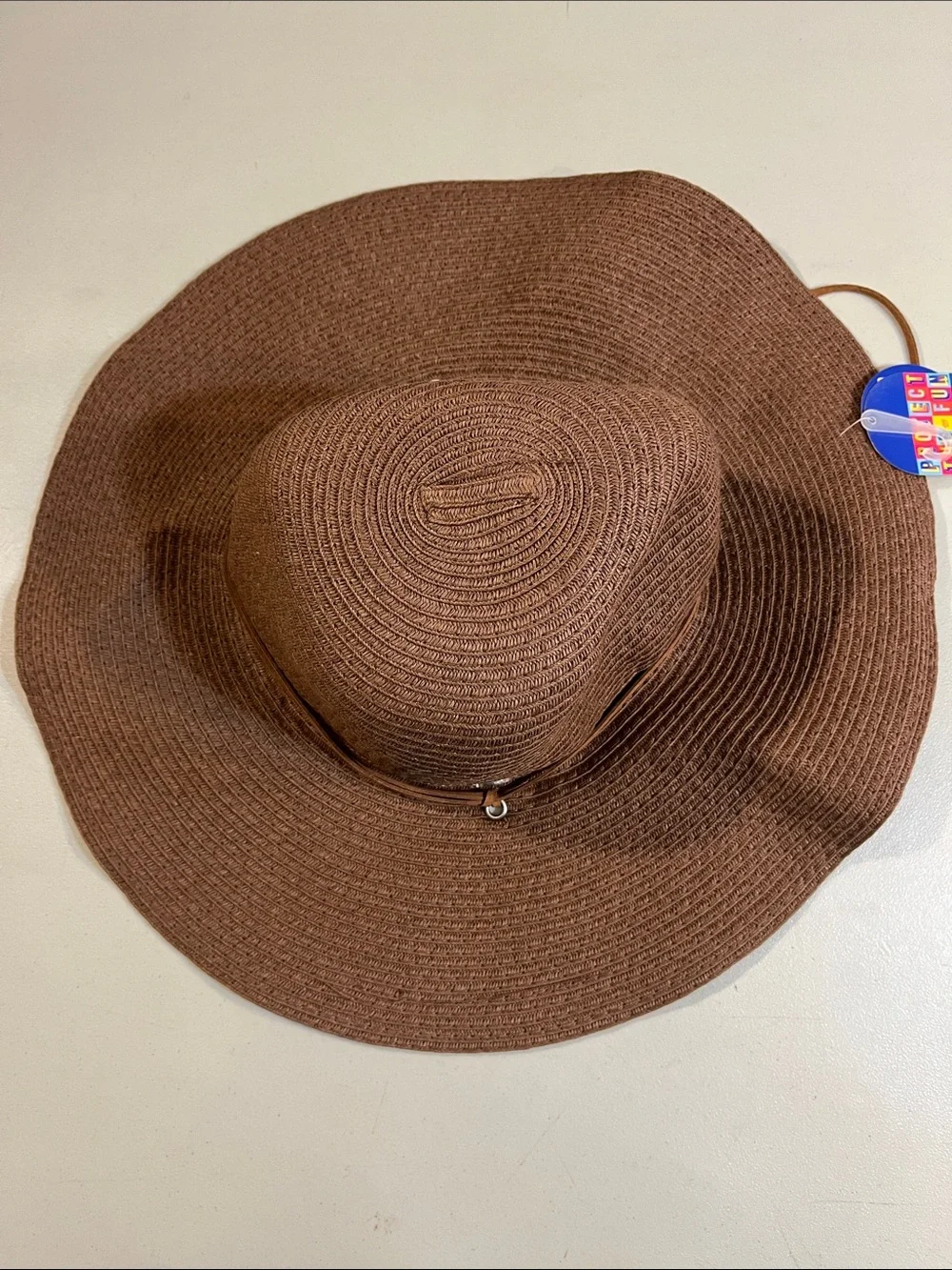 Wide Brim Straw Sun Hat in Brown with Adjustable Chin Cord